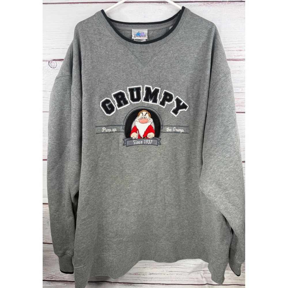 Disneyland Resort Grumpy Snow White Sweatshirt Mens XXL Gray Pump Up The Grump